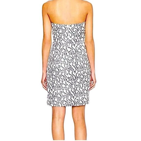 J.CREW Floral Embroidered Strapless Dress Ivory Blue MODAL Size 10 - Picture 6 of 15